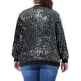 thumbnail image 4 of DARING DIVA Plus Size Sequin Sparkle Long Sleeve Front Zip Bomber Jacket 2X Silver, 4 of 6