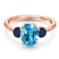 thumbnail image 3 of Gem Stone King 18K Rose Gold Plated Silver Swiss Blue Topaz and Blue Sapphire Engagement Ring for Women | 2.95 Cttw | Oval 9X7MM | Gemstone November Birthstone | Size 6, 3 of 6