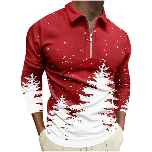 KeShDi Christmas Mens Flannel Shirts Long Sleeve Men's Christmas Printed Long Sleeved Lapel T-shirt Top Poloshirt Multicolor L
