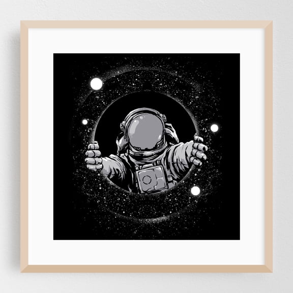 Black Hole - Digital Art Astronaut Space Cosmic Sci-Fi Surrealism Stars Black and White Oak Framed Wall Art Print 20 x 20 inches