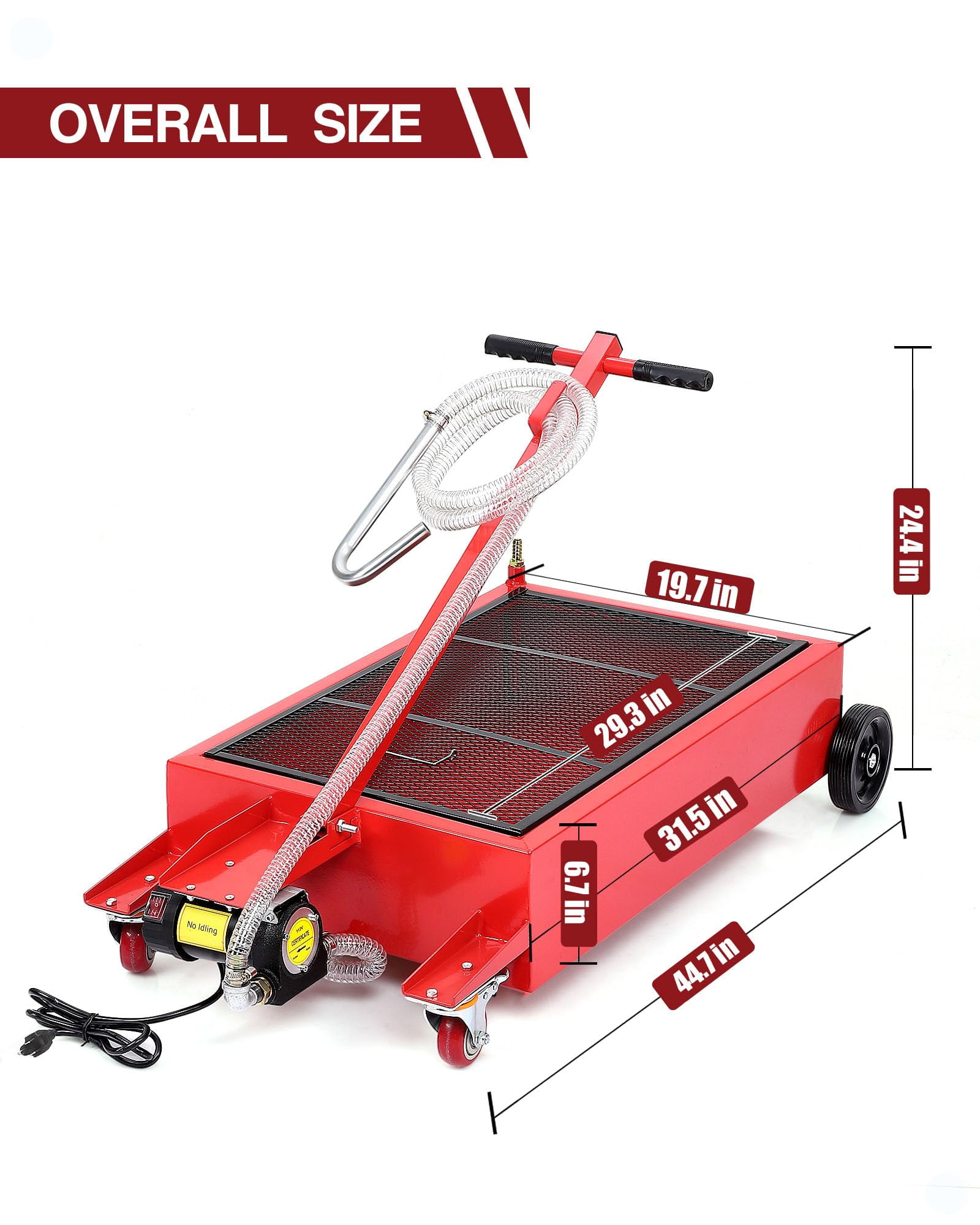 Electric Oil Drain Pan with 110V Pump & 8 Ft Hose, Low Profile & T Folding Handle Oil Drain Cart for Truck Cars SUVs