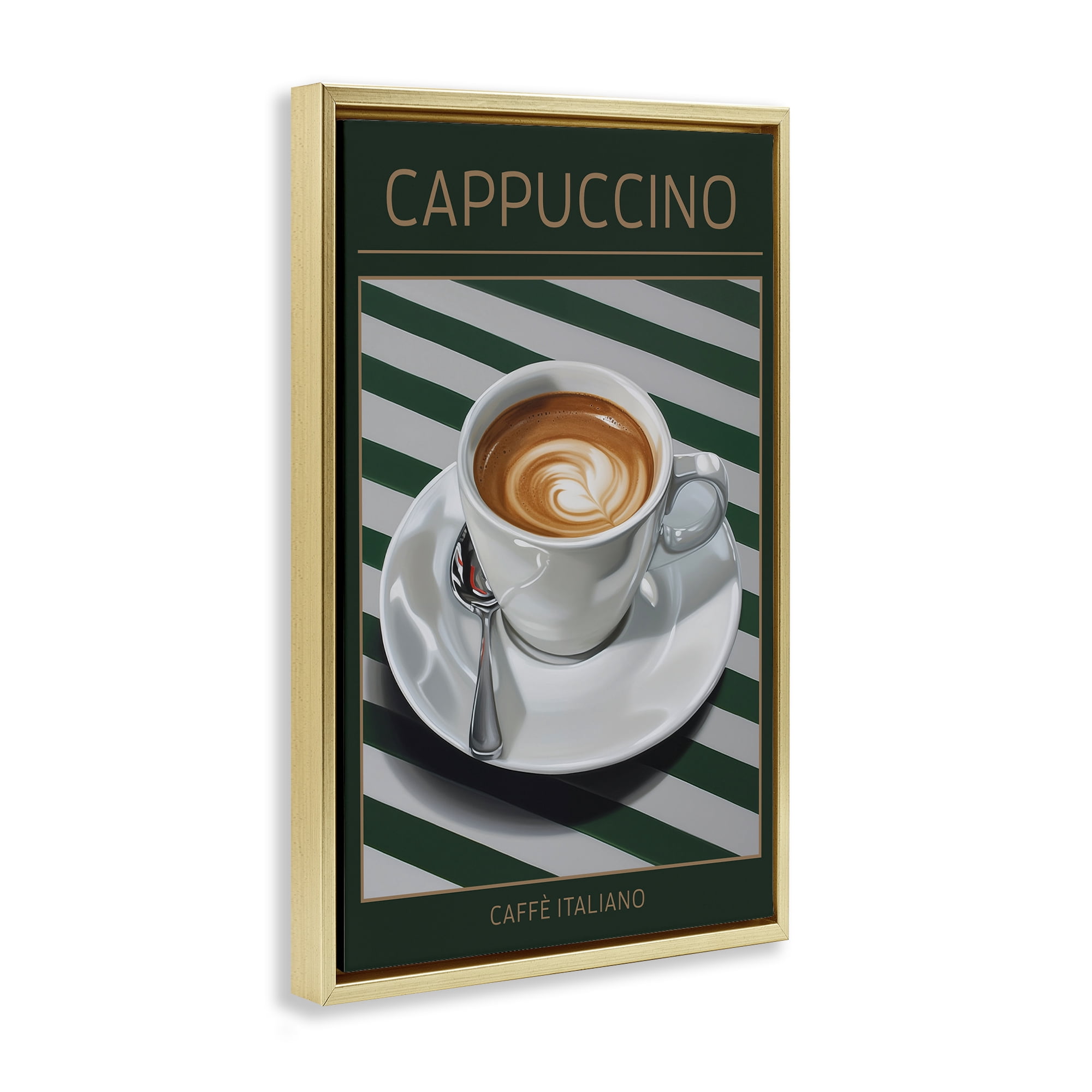 Stupell Industries Cappuccino Coffee over Stripes Gold Framed Floater Canvas Wall Art, design by Andreas Magnusson