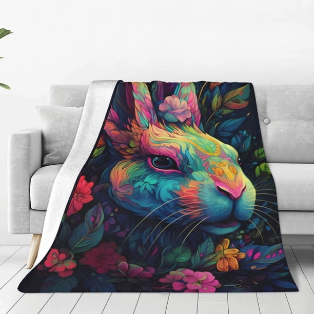 Balery Colorful Patterned Rabbit Manta de Felpa Suave y Acogedora – Cobija de Franela Aterciopelada para Cama, Lavable y Cálida para Sofá, Mascotas, Transpirable-80"x60"