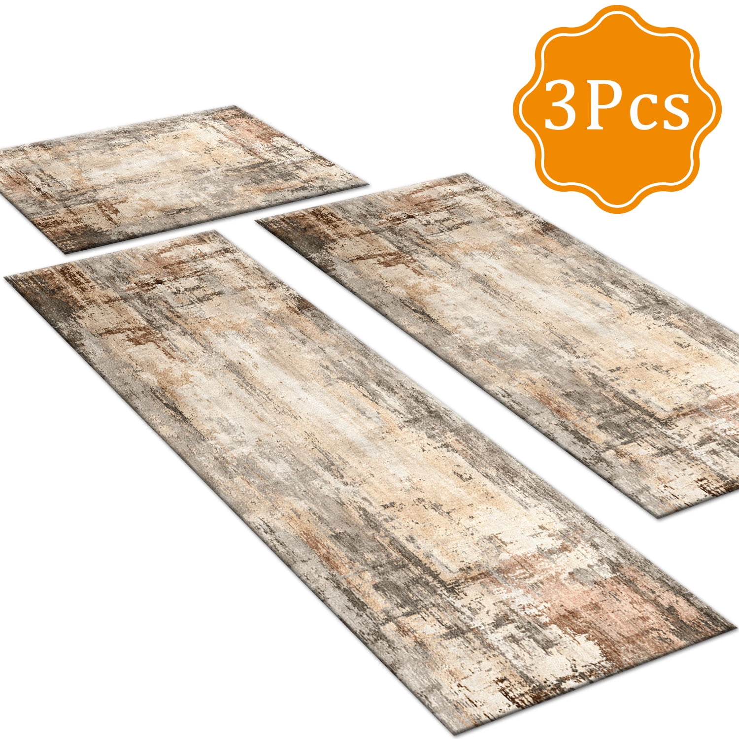 3 Piece Kitchen Rug Set, Non-Slip And Washable, Abstract Pattern Kitchen Hallway Rug, Soft And Comfortable, Suitable For Sinks, Floors, Entrances, Hallways and Bathrooms