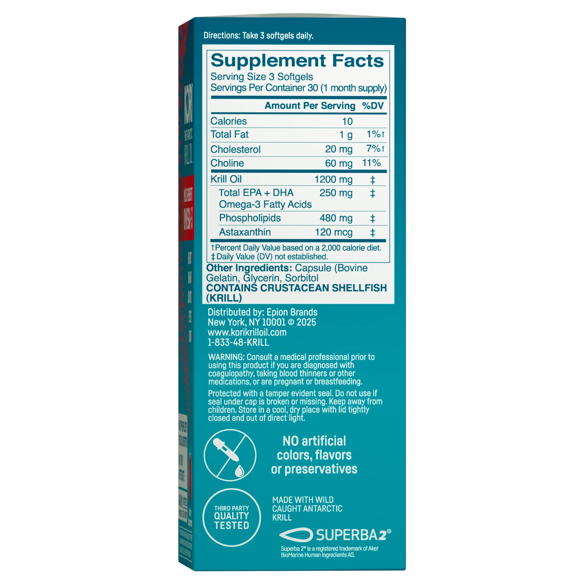 (3 pack) Kori Krill Superior Absorption Vs Fish Oil, Omega-3 Supplement for Heart, Brain, Joint, Eye, Skin & Immune Health, Softgels, 90 Count