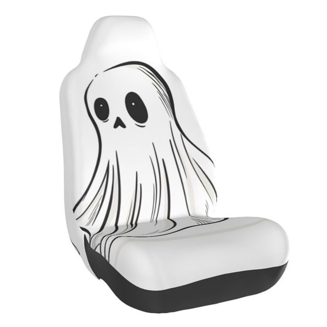 Wukai Cute Ghost Simple Drawing Full Set Car Seat Covers with Soft Padding Universal Auto Front Seats Protector and Cushion Mat