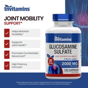 TNVitamins Glucosamine Sulfate Capsules 2000 MG (180 Count) | Joint Support* Supplement for Women & Men | Produced in The USA | Promotes Flexibility & Mobility