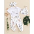 thumbnail image 4 of RUINIXCW Newborn Baby Boy Girl Hospital Coming Home Outfit Infant Baby Clothes Hi I'm New Here Short Sleeve Animal Print Romper Pants Headband Hat Set, 4 of 9