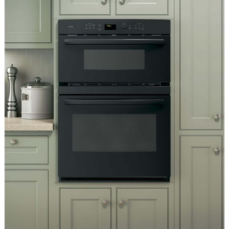 GE Profile - 30" Built-In Single Electric Convection Wall Oven with Built-In Microwave - Black on black