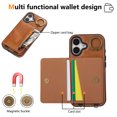 thumbnail image 4 of Allytechgroup Stylish iPhone 16 Wallet Case, Premium Phone Case for iPhone 16 with Card Holder Zipper Pocket Hand Wrist Shockproof Stand Cover for Women Men, Brown, 4 of 6