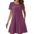 thumbnail image 2 of Dress for Women,Women'S Summer Solid Color Double Pocket Short Sleeve Round Neck T-Shirt Dress,Purple,L, 2 of 6
