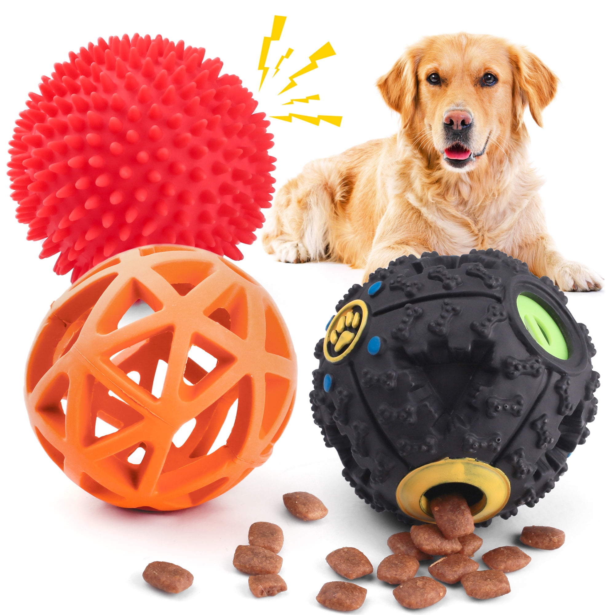 Primepets 3pack Dog Treat Ball Interactive Food Dispensing Dog Toys