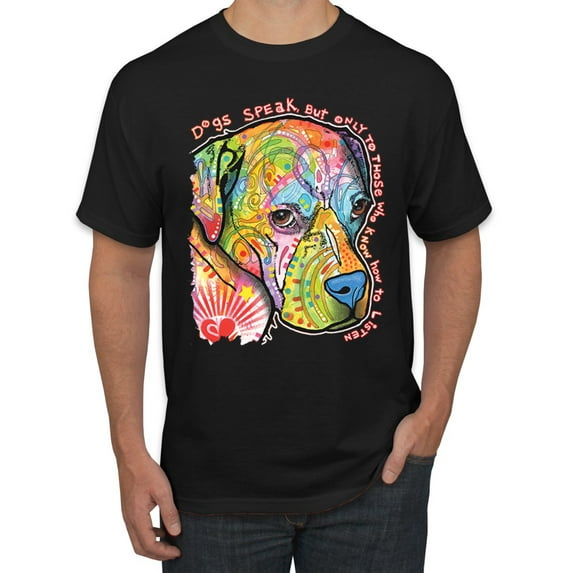 Neon Lab Dog Lover Shirt | Labrador Dogs Speak To Those Who Listen | Dean Russo Art Animal Lover Men's T-Shirt, Black, 4X-Large