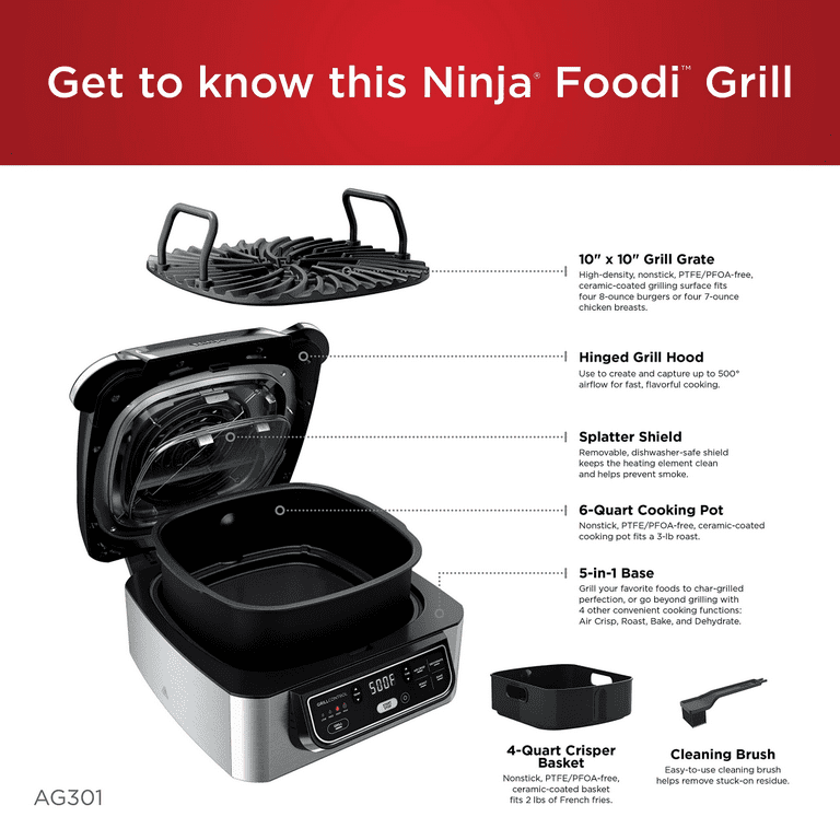 Ninja Foodi Ag 301 5 In 1 Indoor Electric Countertop Grill With 4