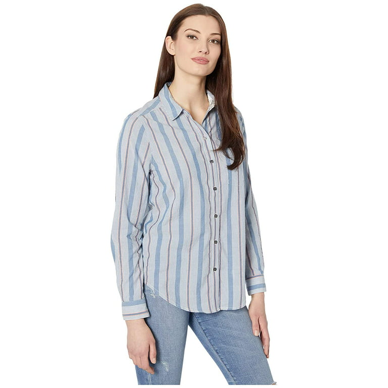 Lucky Brand Women's Long Sleeve Button up Striped Classic One Pocket Shirt  Blue Size Small