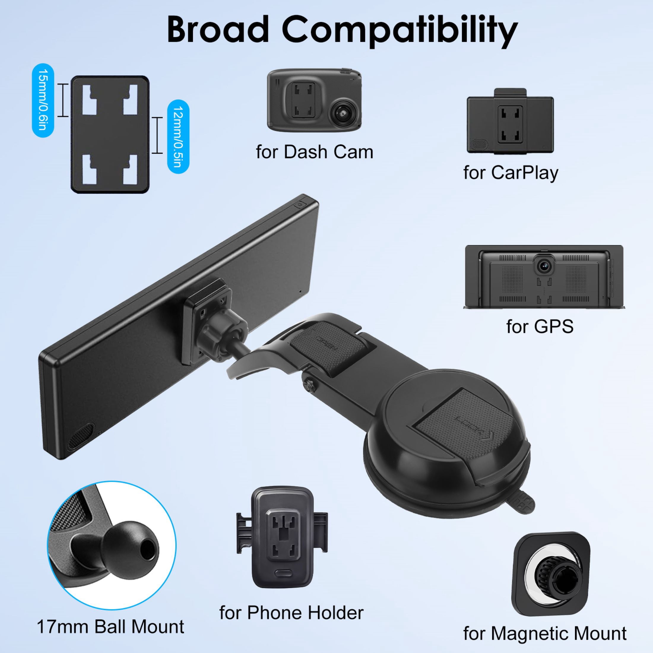 Suction Cup CarPlay Screen Mount, EEEkit 360° Adjustable Windshield Dashboard Car Display Holder Fit for 7" 9" 10.26" CarPlay Screen, Android Auto Monitor, GPS