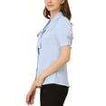 thumbnail image 4 of INSPIRE CHIC Women's Work Office Short Sleeve V Neck Bow Tie Blouse Top Blue XL, 4 of 6