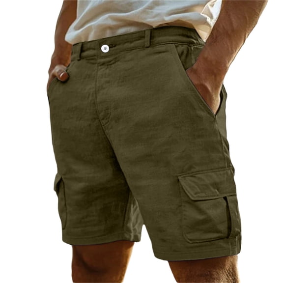 Men's Cargo Linen Shorts Lightweight Quick Dry Beach Shorts Outdoor Travel Active Fishing with Multi Pockets