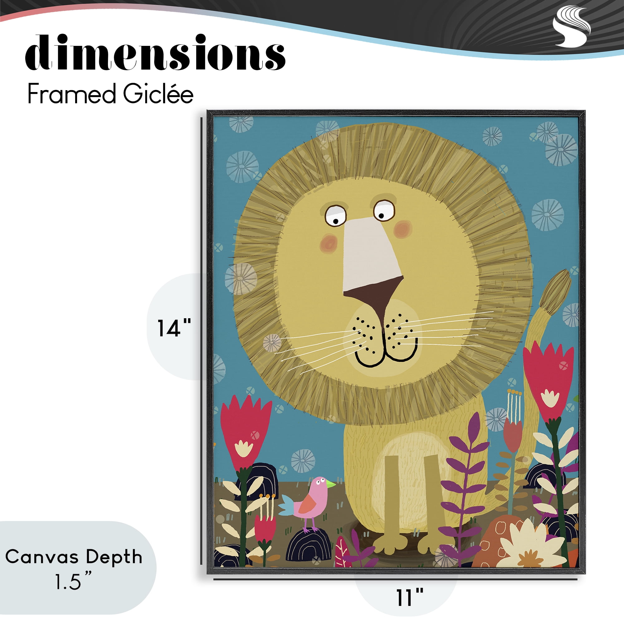 Stupell Industries Boho Lion & Flowers Black Framed Giclee Art, design by Carla Daly
