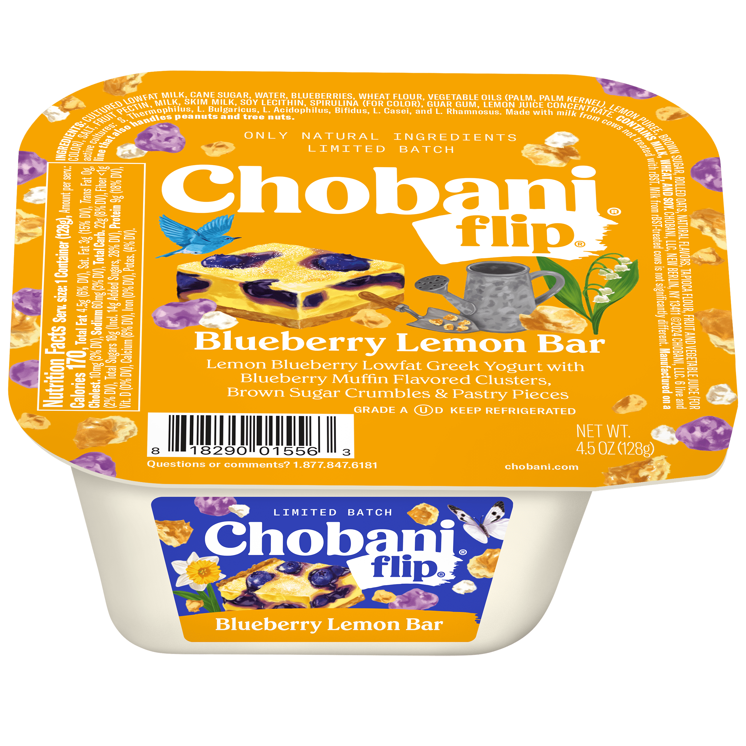 Chobani Flip Low-Fat Greek Yogurt Limited Batch Blueberry Lemon Bar 4.5oz