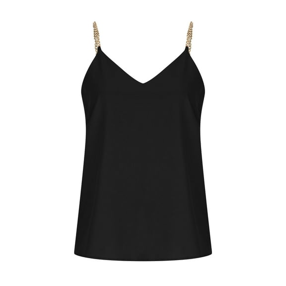 Fengqque Women Tops Sexy Chain Suspender Vintage Summer V Neck Sleeveless Tank Tops Blouse