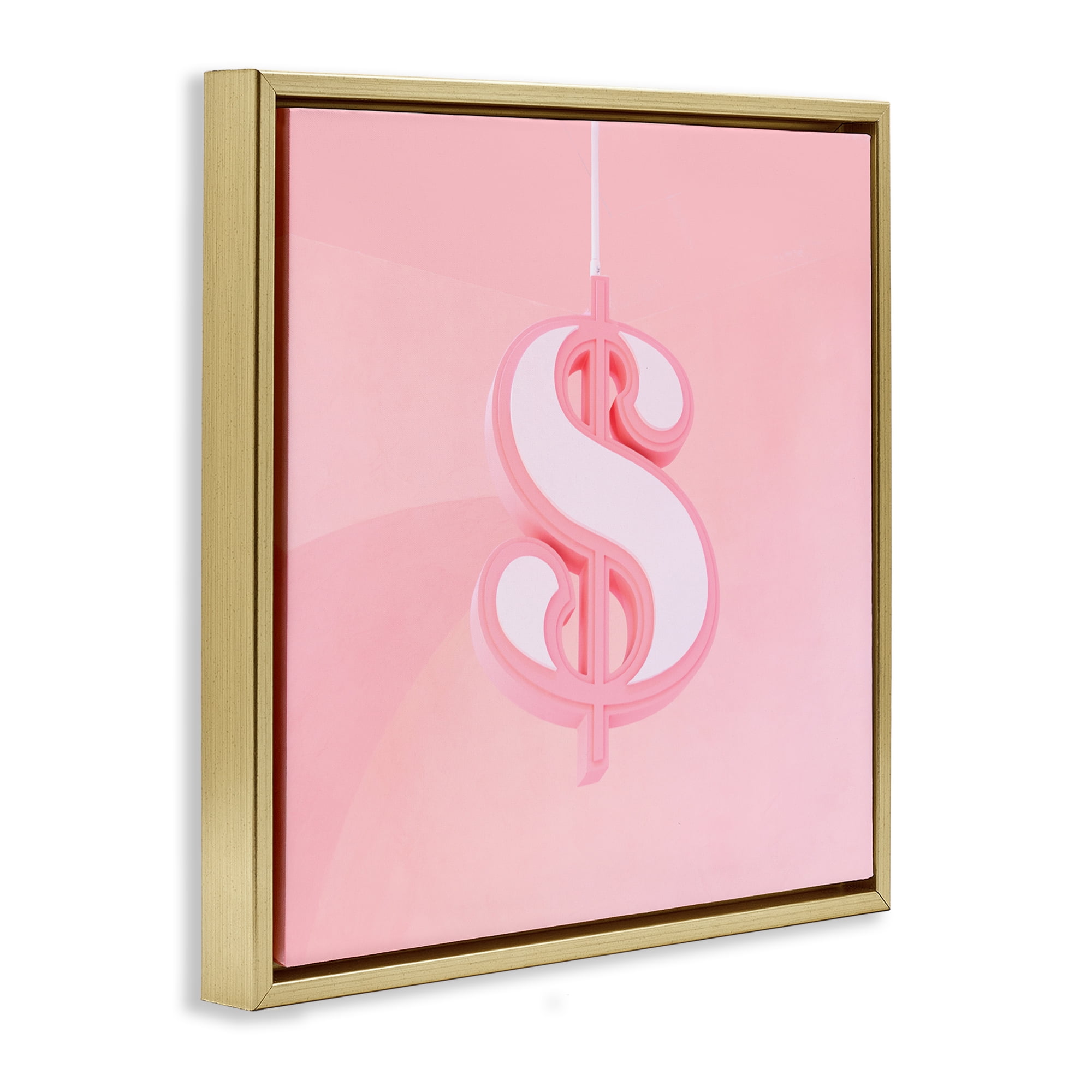 Pink Pastel Dollar Sign Gold Framed Floater Canvas Wall Art, design by LISH Creative