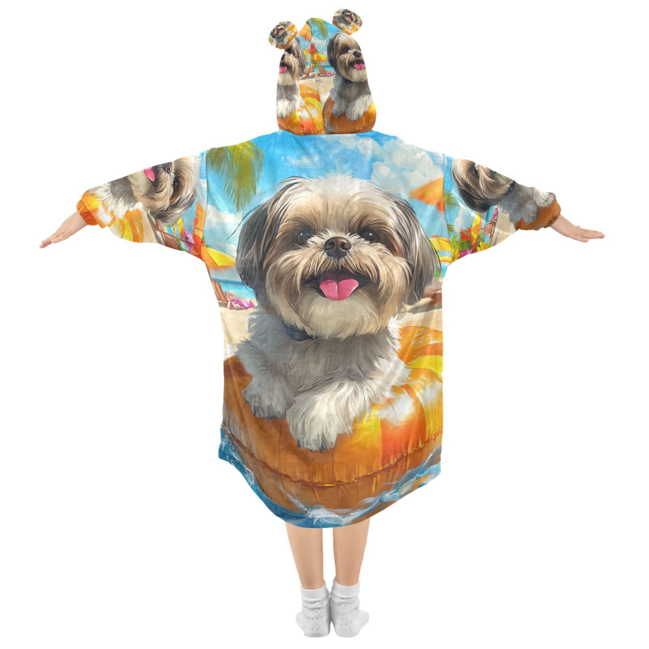 YAZAOO Kids Wearable Blanket Hoodie Warm and Cozy Sunny Beach Pup Flannel Sweatshirt