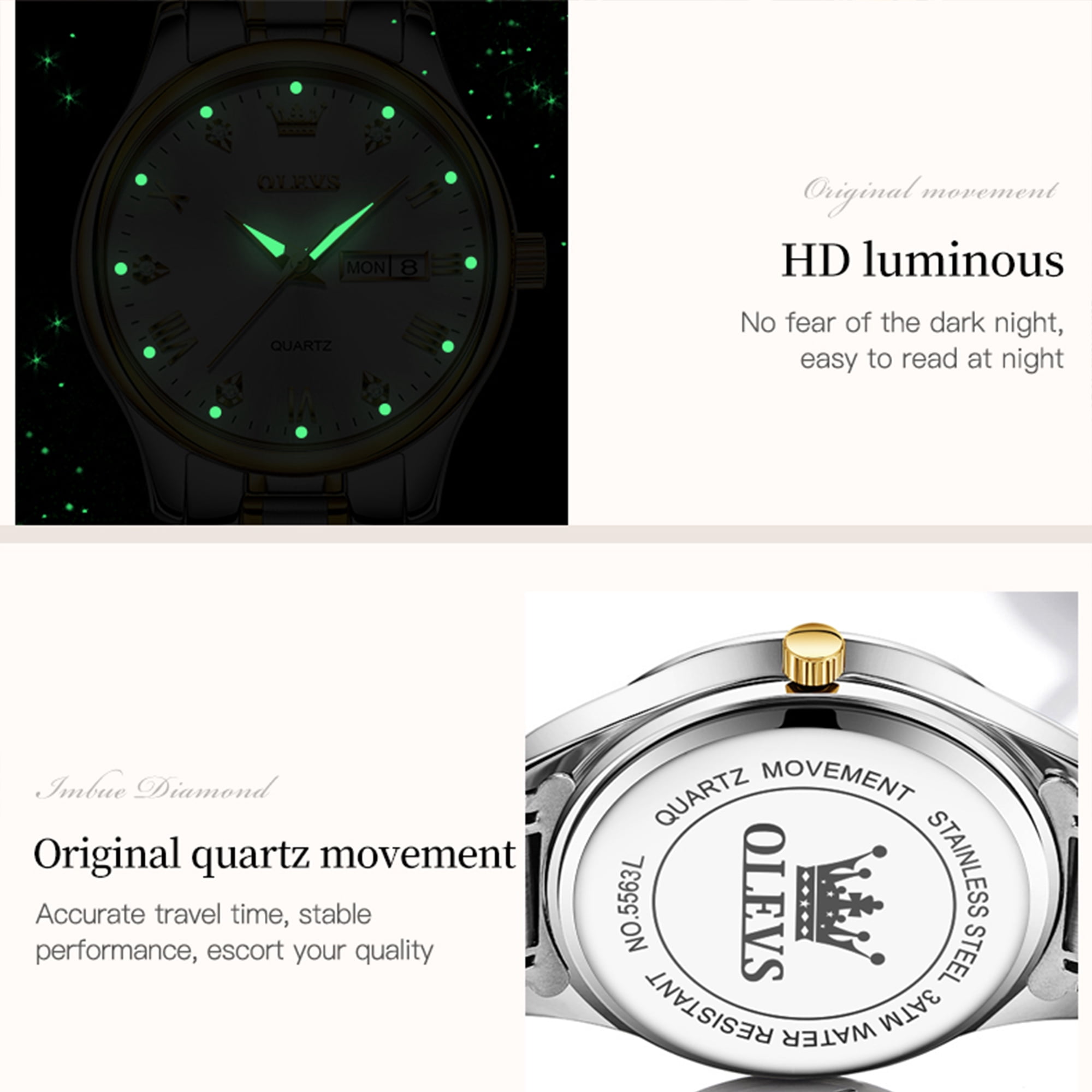 OLEVS Watches for Women Luxury Dress Quartz Analog Casual Gold Plated Stainless Steel Waterproof Luminous Date Fashion Ladies Wrist Watches Gifts Relojes para Mujer