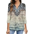 thumbnail image 2 of AOOCHASLIY Clothess Trendy Women Tops Women Loose 3/4 Sleeves T-shirt V Neck Blouse Casual Fashion Printed Tops, 2 of 5