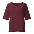 thumbnail image 2 of WCJM Hanes Long Sleeve T Shirt Womens Women's Long Sleeve T-Shirt Summer Women's 7 Quarter Sleeve V Neck Solid Color Loose Top T Shirt Casual Shirt, 2 of 5