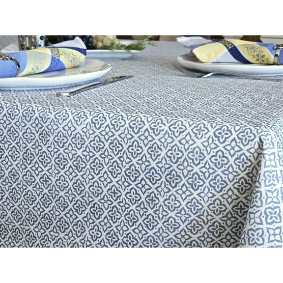 Massilia Blue Modern Elegant Acrylic Cotton Coated Tablecloth - 98X59" Rectangle - French Oilcloth Spill Proof Easy Wipe Off - Indoor Outdoor Party Table Decor.