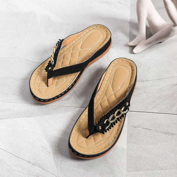 Chgbmok Black Sandals Women Flat Women s Vintage Walking Slippers With Arch Support Anti Slip Wedge Heel Orthopedic Sandals Slippers Flip Flops Platfo