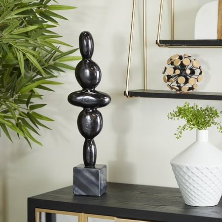 6 x 21 Black Aluminum Stacked Abstract Sculpture with Marble Base by Cosmoliving by Cosmopolitan