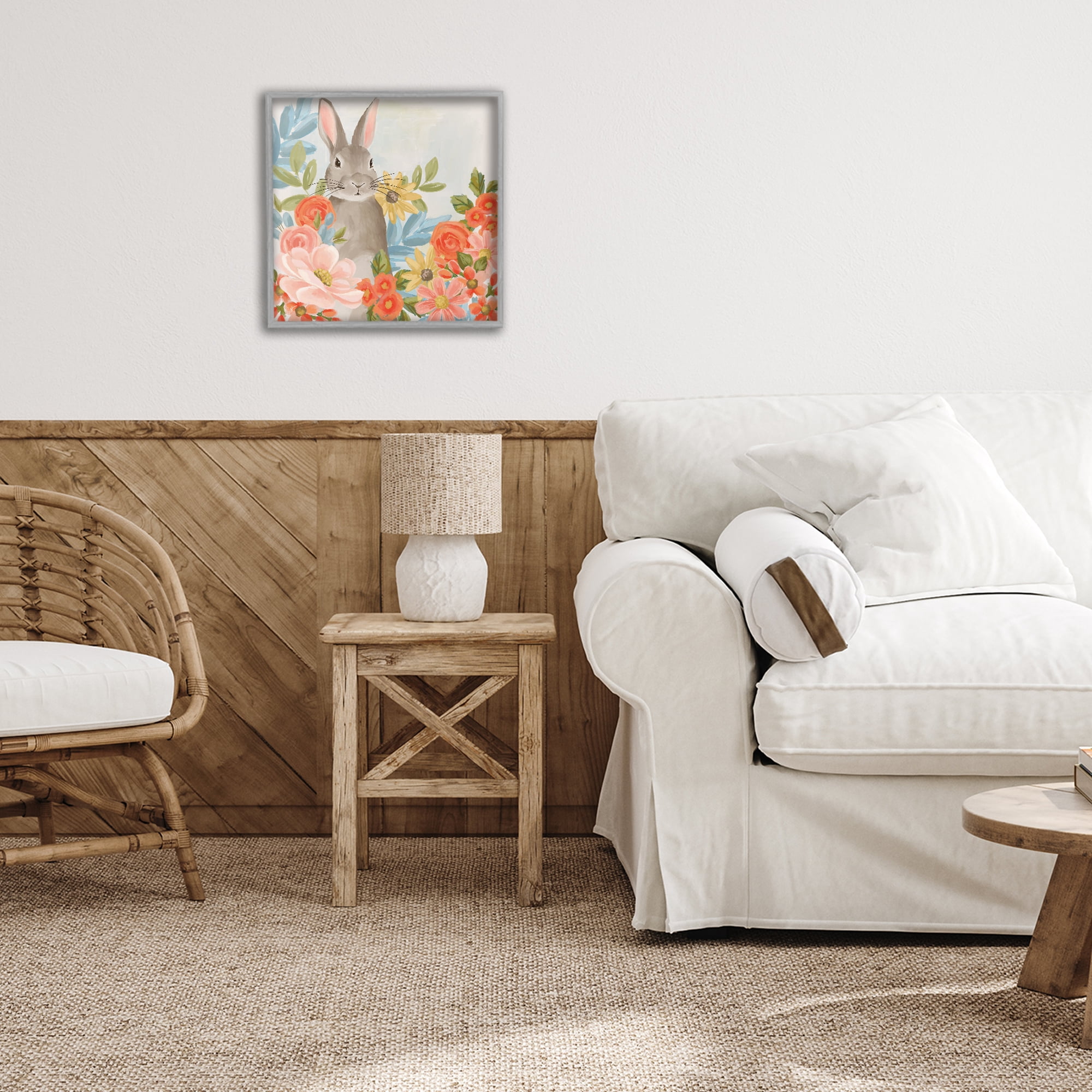 Stupell Industries Bunny Among The Blooms Gray Framed Giclee Art, design by Cat Thurman Designs