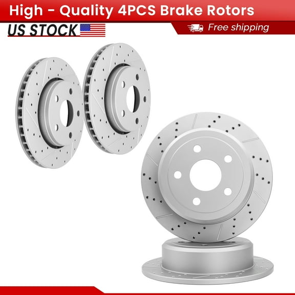 ACB ZONE 4PCS Front Rear Brake Rotors Set, Drilled & Slotted Disc Rotors Kit for Jeep Wrangler JK 2018 Wrangler 2007-2017 All Models