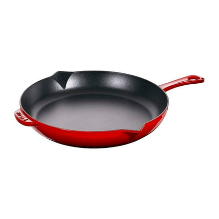 Cast Iron Frying Pan, Cherry Woodgrain Food Easily Removes From The Pan Walls Low Curved Walls for Easy Turning of Ingredients, 26cm