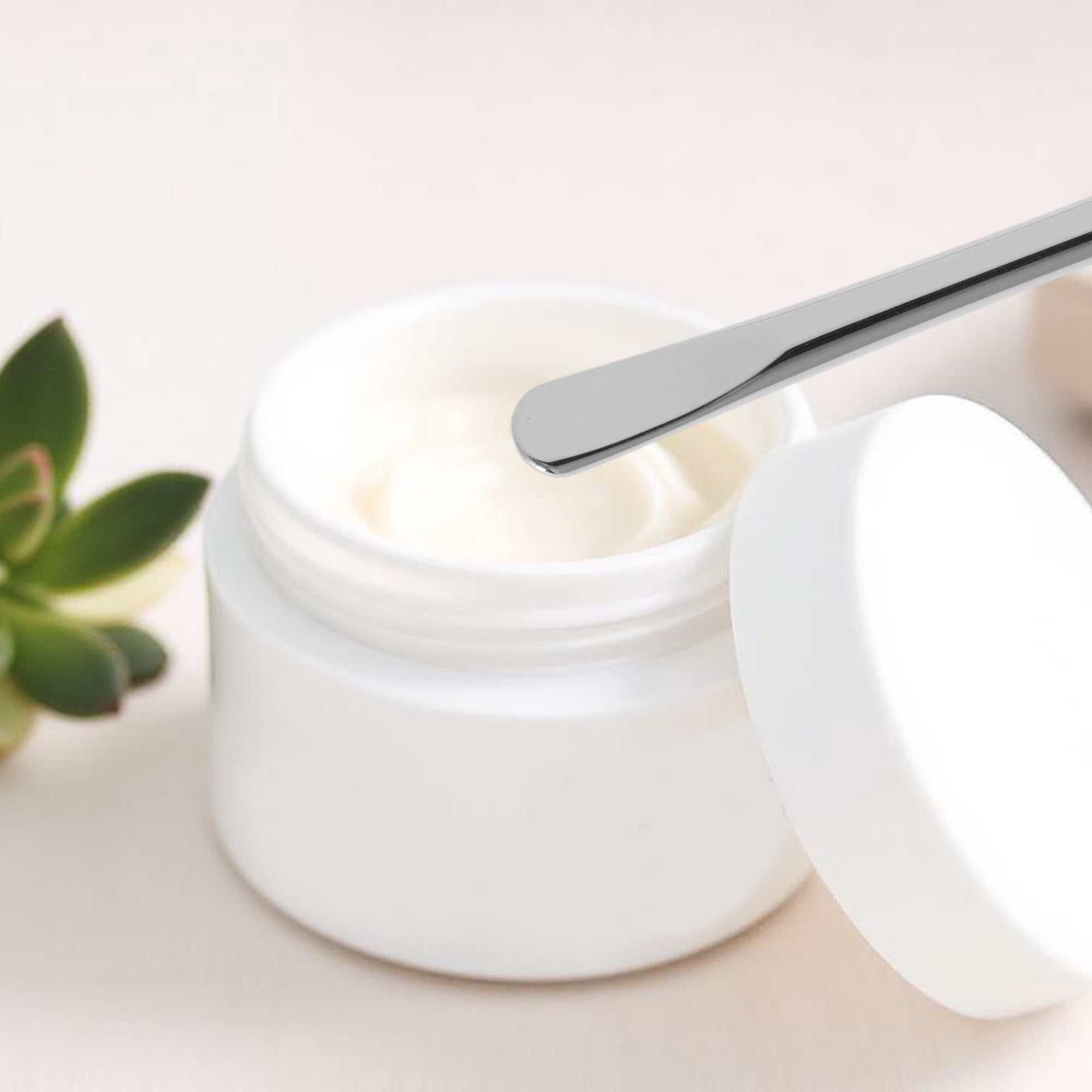 Unique Bargains Round Handle Makeup Cosmetic Spoon 2pcs Silver Tone