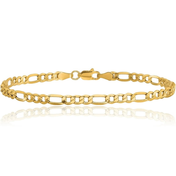14K Solid Yellow Gold 3.5mm Figaro Link Chain Bracelet