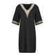 thumbnail image 3 of vestido de lino de algodón de manga corta con encaje bordado exquisito con cuello en v y costura de encaje para mujer vestido de lino de verano negro / 2xl, 3 of 4