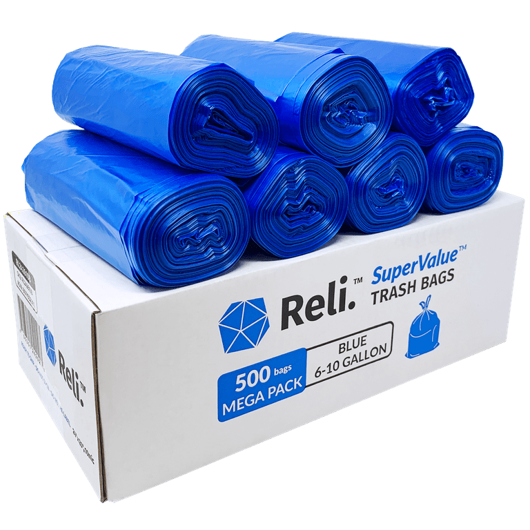Reli Supervalue 13 Gallon Recycling Bags 500 Count Bulk Tall Kitchen Blue Trash Bags