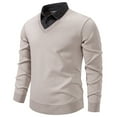 thumbnail image 3 of FINALGANG Mens Fall Winter Sweater Solid Color V Neck Long Sleeve Ribbed Hem Shirt Collar Jumper For Daily Wear Business Casual Beige XXXL, 3 of 3