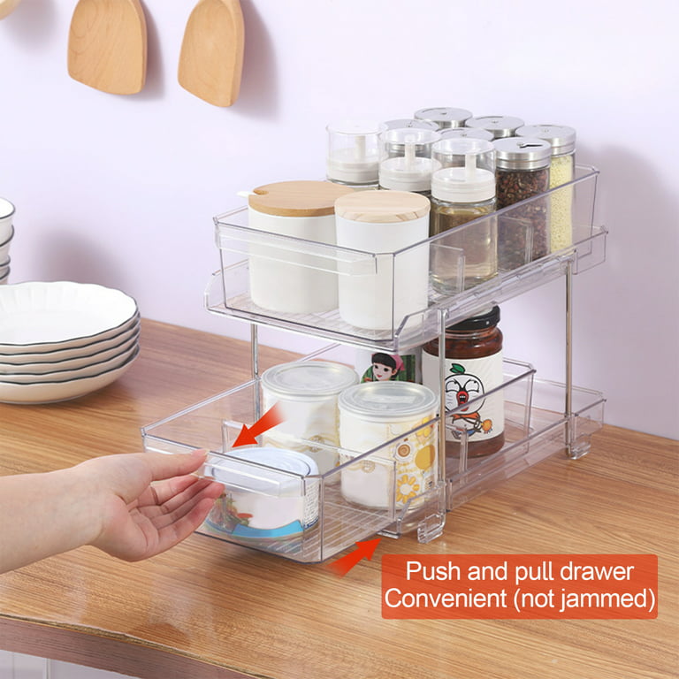 Clear Under Sink Organizers Stackable, Delamu 2-Tier Sliding Drawer Pull  Out Organizers and Storage for Bathroom Pantry Counter, 1 Pack
