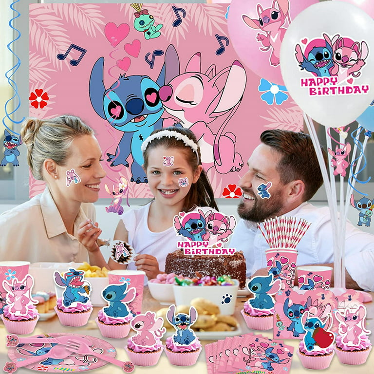 Pink Lilo and Stitch Birthday Party Supplies, Party Birthday Decorations  included Backdrop 
