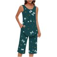 thumbnail image 2 of hxobax 2 Piece Women Lounge Sets - Sleeveless Tank Tops and Capri Pants Pajamas Set Matching Sets Summer Soft Loungewear Floral Sleepwear Pjs Sets Nightwear Cropped Trousers Set,#09_Green,Medium, 2 of 6