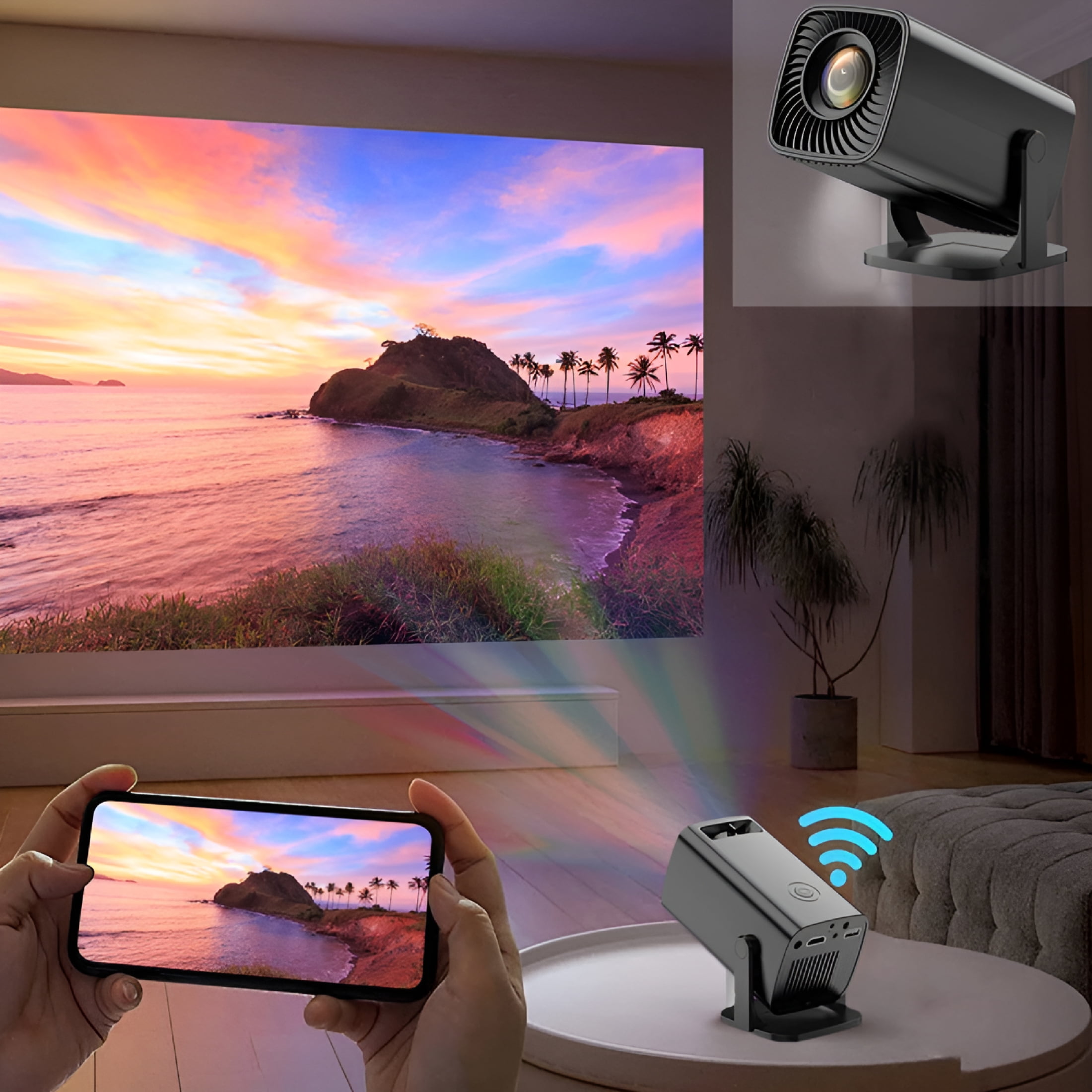 GJX Mini Projector Mini Portable Automatic Hd Projector Portable Outdoor/Indoor Movie Projector
