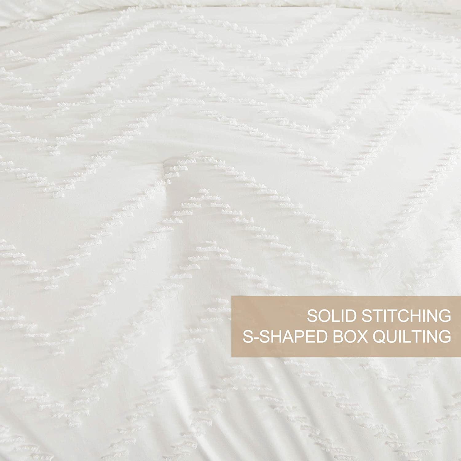 Seasonwood Queen Comforter Cover Set Microfiber Wave Bedding Duvet Cover 88'' x 90'' 3pcs White