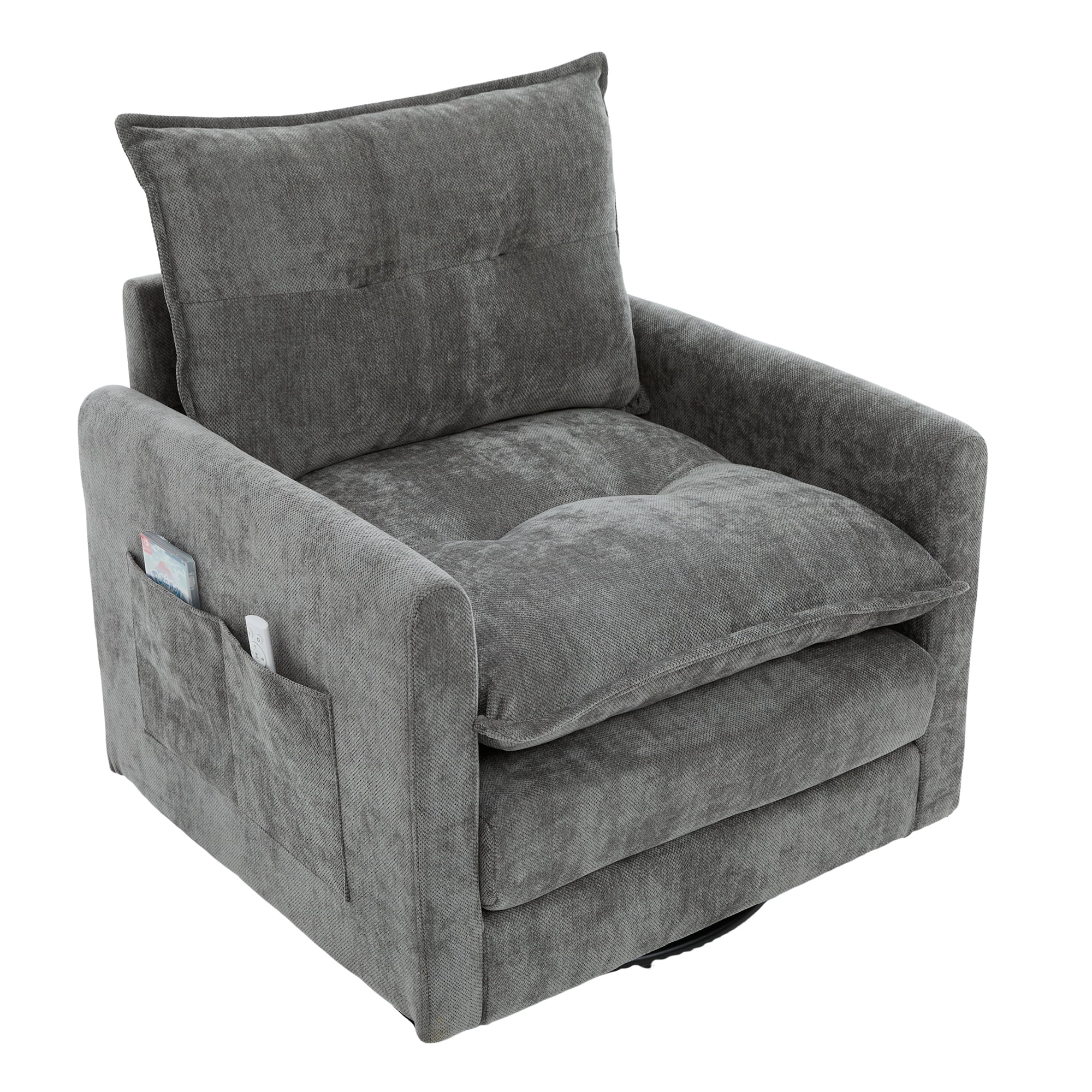 Leumius Swivel Accent Chair,Mid Century Modern Chenille Armchair with Thick Padded and Metal Base,Swivel Single Sofa Chair Barrel Reading Chair for Living Room Bedroom,Gray