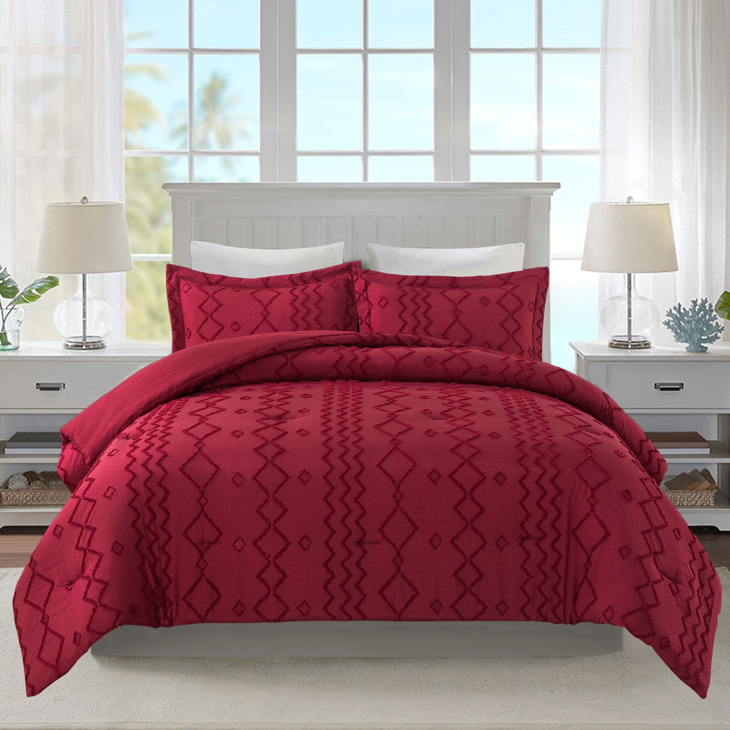 JML Tufted Queen Comforter Set 3 Pieces, Jacquard Boho Tufts Bedding