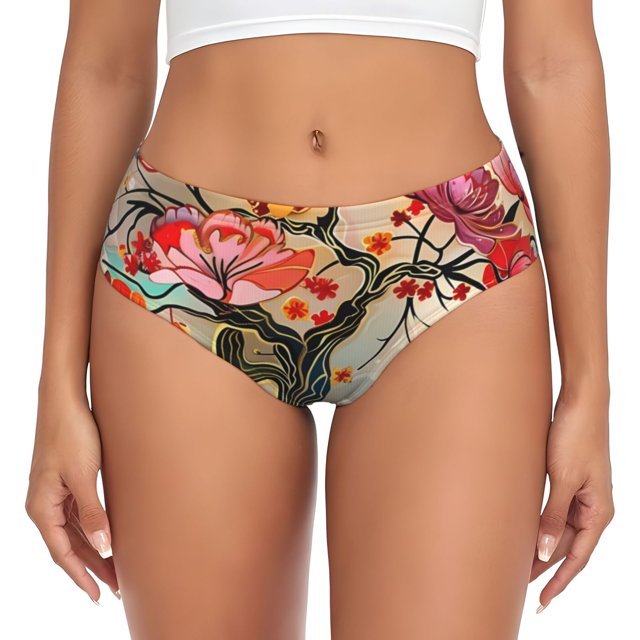 Fotbe Butterflies And Flowers Painting Calzones Estampados para Mujer – Ropa Interior de Algodón, Cómoda, Suave y Elástica-X-Small