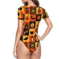 thumbnail image 4 of Easygdp Halloween Banner Symbols Women's One-Piece Swimsuit Slim Fit Crew Neck Bodysuit Athletic Swimwear with Concealed Buckle - Large, 4 of 9